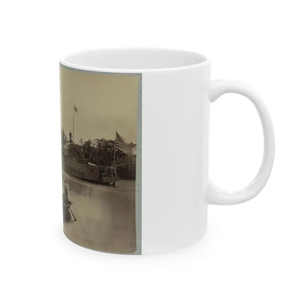 A Sailor Sits In A Small Boat In The Foreground With A Side Wheeler In The Rear (U.S. Civil War) White Coffee Mug - Go Mug Yourself