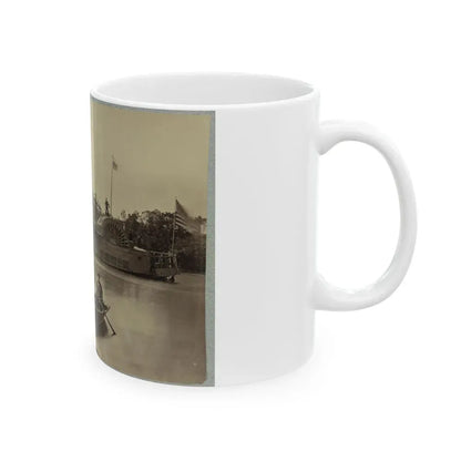 A Sailor Sits In A Small Boat In The Foreground With A Side Wheeler In The Rear (U.S. Civil War) White Coffee Mug - Go Mug Yourself