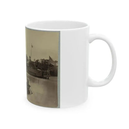 A Sailor Sits In A Small Boat In The Foreground With A Side Wheeler In The Rear (U.S. Civil War) White Coffee Mug - Go Mug Yourself