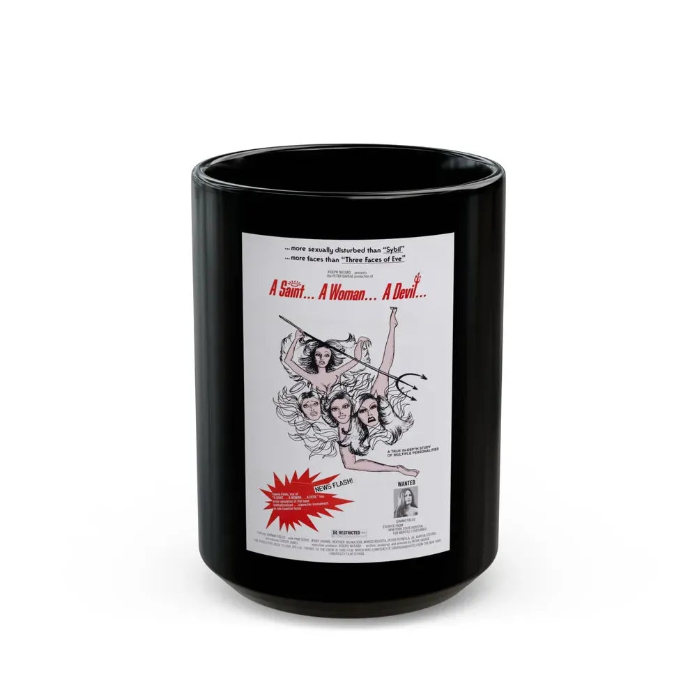 A SAINT... A WOMAN... A DEVIL 1977 Movie Poster - Black Coffee Mug 15oz - Go Mug Yourself