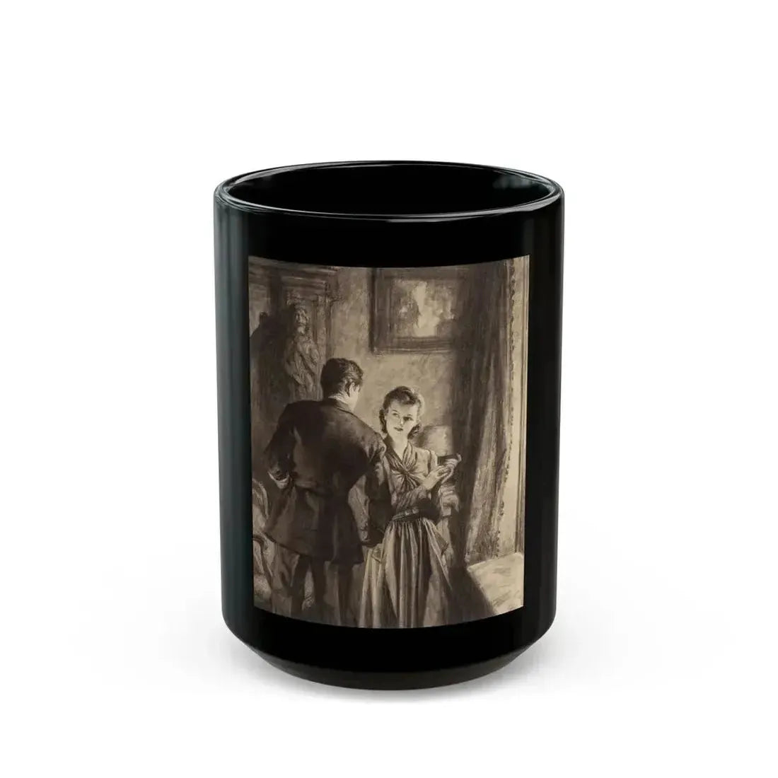 A Secret Encounter, American Legion magazine story illustration, circa 1930 - Black Coffee Mug 15oz - Go Mug Yourself