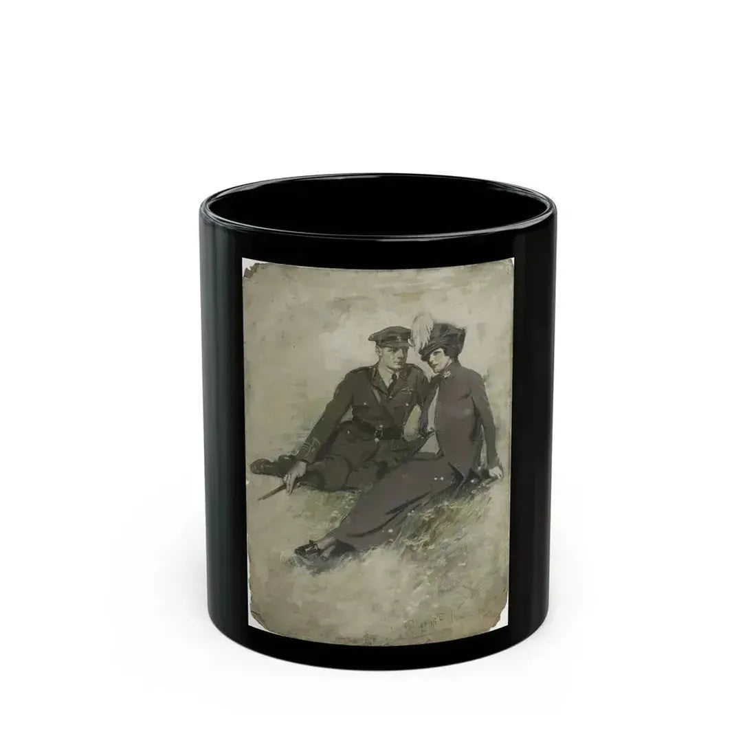 A Soldier and His Girl, magazine story illustration - Black Coffee Mug 11oz - Go Mug Yourself