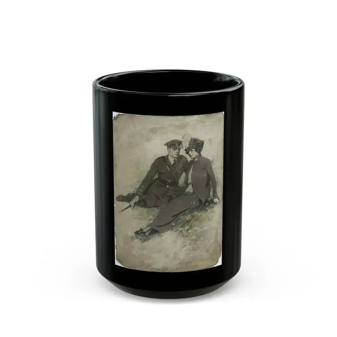 A Soldier and His Girl, magazine story illustration - Black Coffee Mug 15oz - Go Mug Yourself