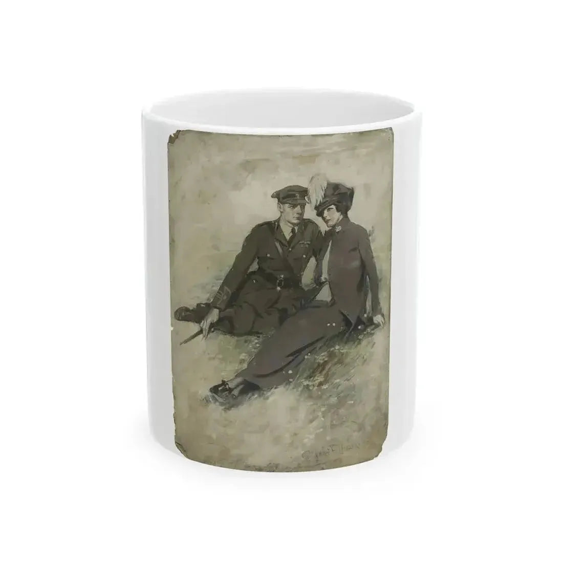 A Soldier and His Girl, magazine story illustration - White Coffee Mug 11oz - Go Mug Yourself