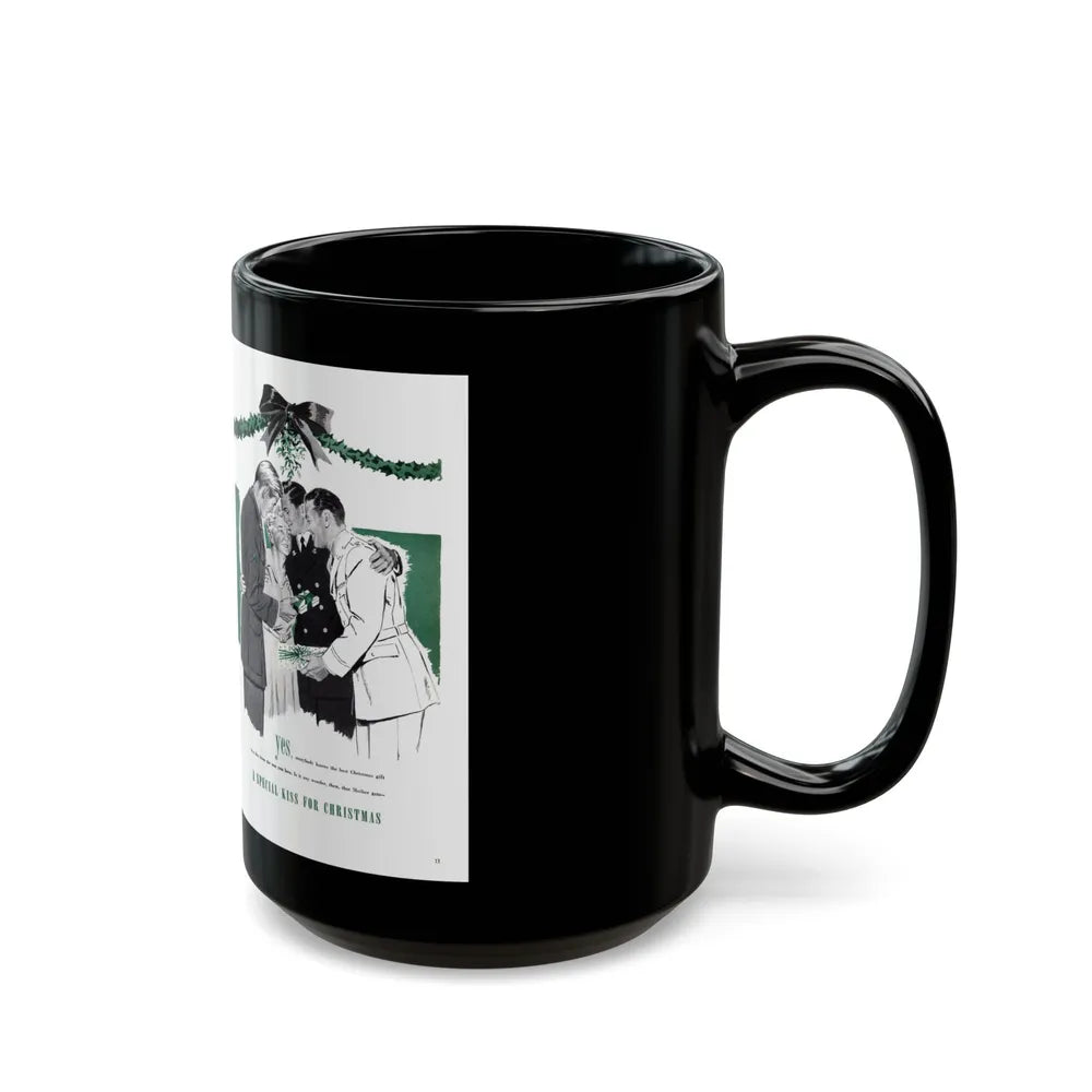 A Special Kiss for Christmas, Cosmopolitan, January 1944 - Black Coffee Mug-Go Mug Yourself