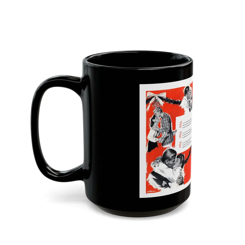 A Special Kiss for Christmas, Cosmopolitan, January 1944 - Black Coffee Mug-Go Mug Yourself