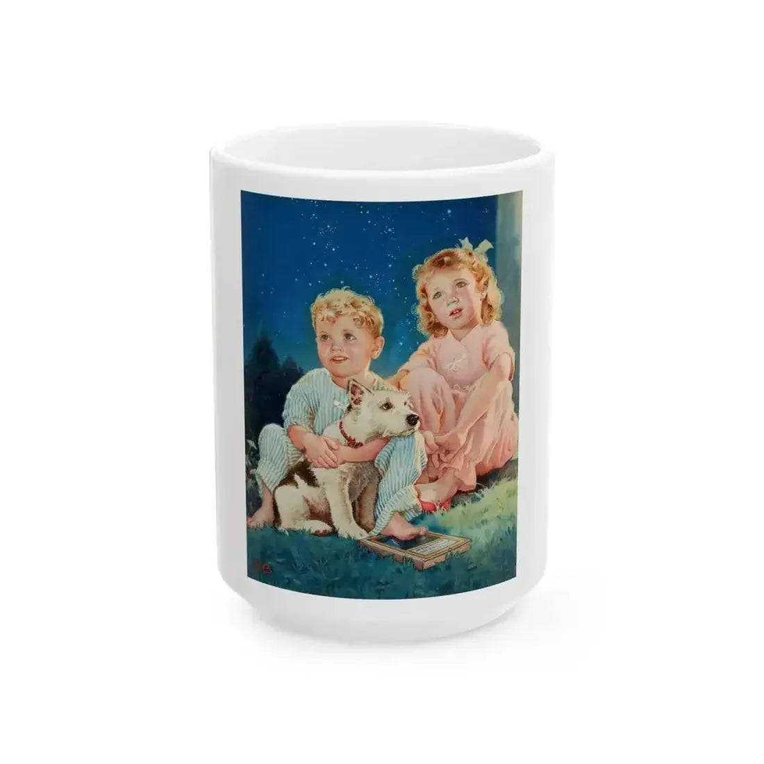 A Starry Night, advertising illustration for Hoover Company, 1937 - White Coffee Mug 15oz - Go Mug Yourself