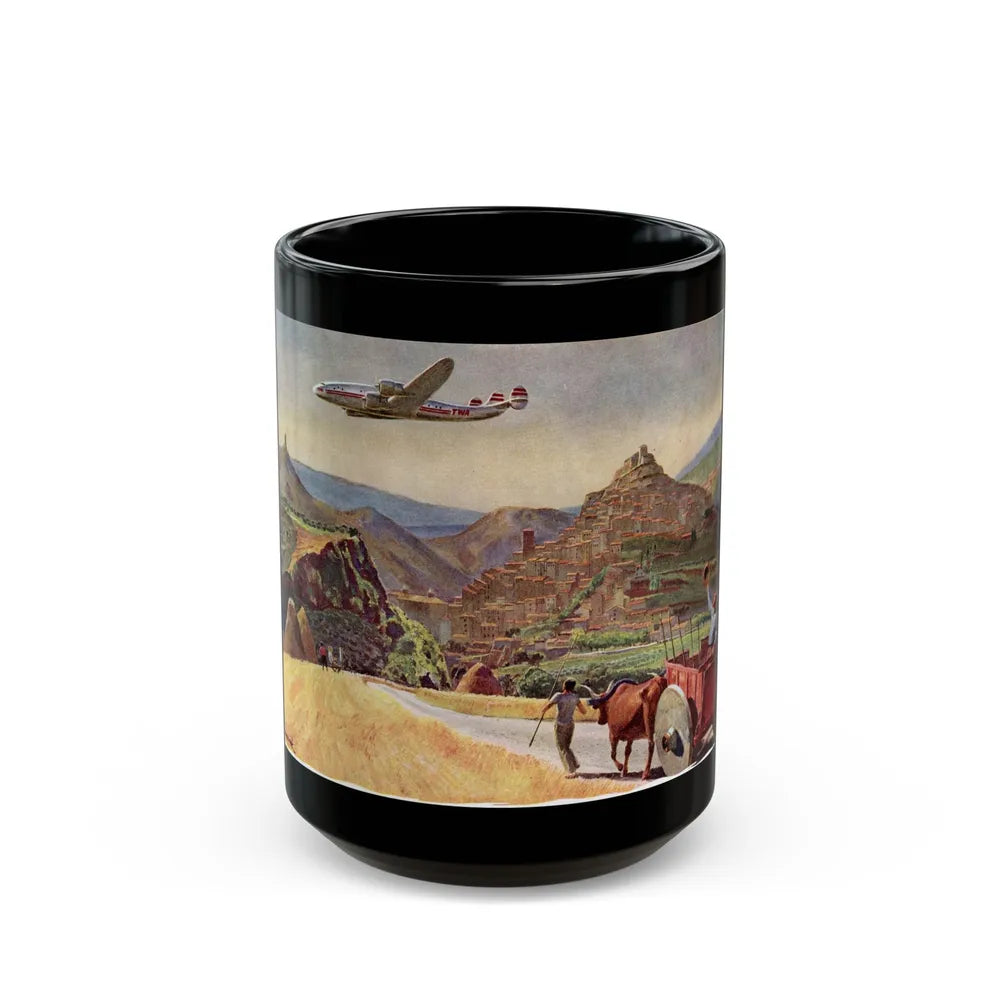 A TWA Starliner On The Road To Rome, The Saturday Evening Post advertisement, October 4, 1947 - Black Coffee Mug-15oz-Go Mug Yourself