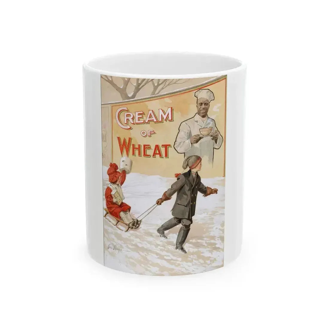 A Winter Scene, Cream of Wheat ad illustration, 1911 - White Coffee Mug 11oz - Go Mug Yourself