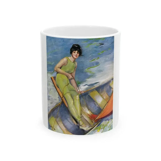 A Woman Sailing, illustration, 1914 - White Coffee Mug 11oz - Go Mug Yourself