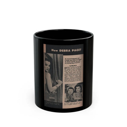 Debra Paget #484 - [Pages 88] Pages 1 of 6 with, Debbie+2 B&W Photos, Headline & Article from Scope Digest Mag. Nov. '55 (Vintage Female Icon) Black Coffee Mug-11oz-Go Mug Yourself