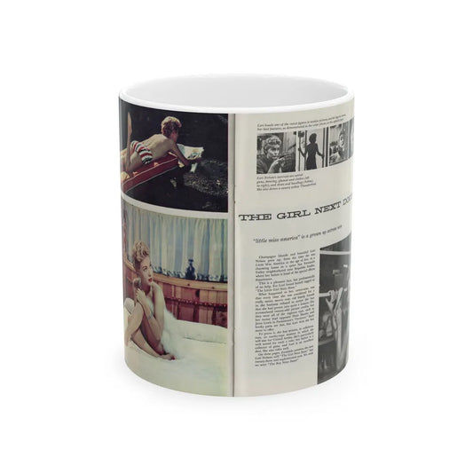 Lori Nelson #196 - Pages 54 & 55 Pages 1 & 2 with, Lori 2 Color Cheesecake Pics+4 B&W Smaller Pics, 1 Medium, Article+Captions from Escapade Mag. Feb. '57 (Vintage Female Icon) White Coffee Mug-11oz-Go Mug Yourself