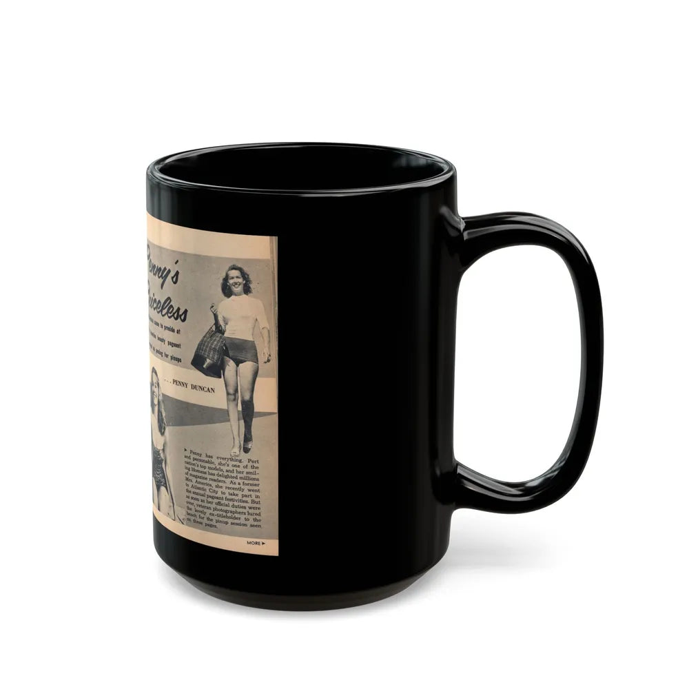 Penny Duncan #64 - [Pages 74 & 75] Pages 1 & 2 of 7 Featuring, Penny+3 B&W Photos, Headline & Caption on from BRIEF Digest Mag. Jan. '55 (Vintage Female Icon) Black Coffee Mug-Go Mug Yourself