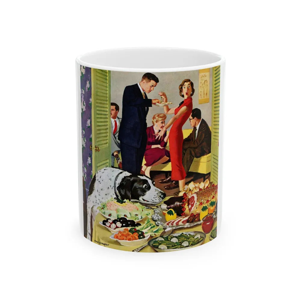 Doggy Buffet, Saturday Evening Post, January 5, 1957 - White Coffee Mug-11oz-Go Mug Yourself