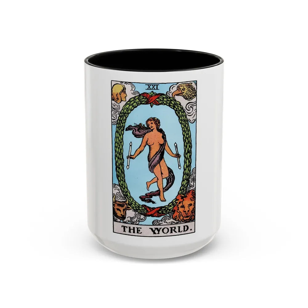 The World (Tarot Card) Accent Coffee Mug-15oz-Black-Go Mug Yourself