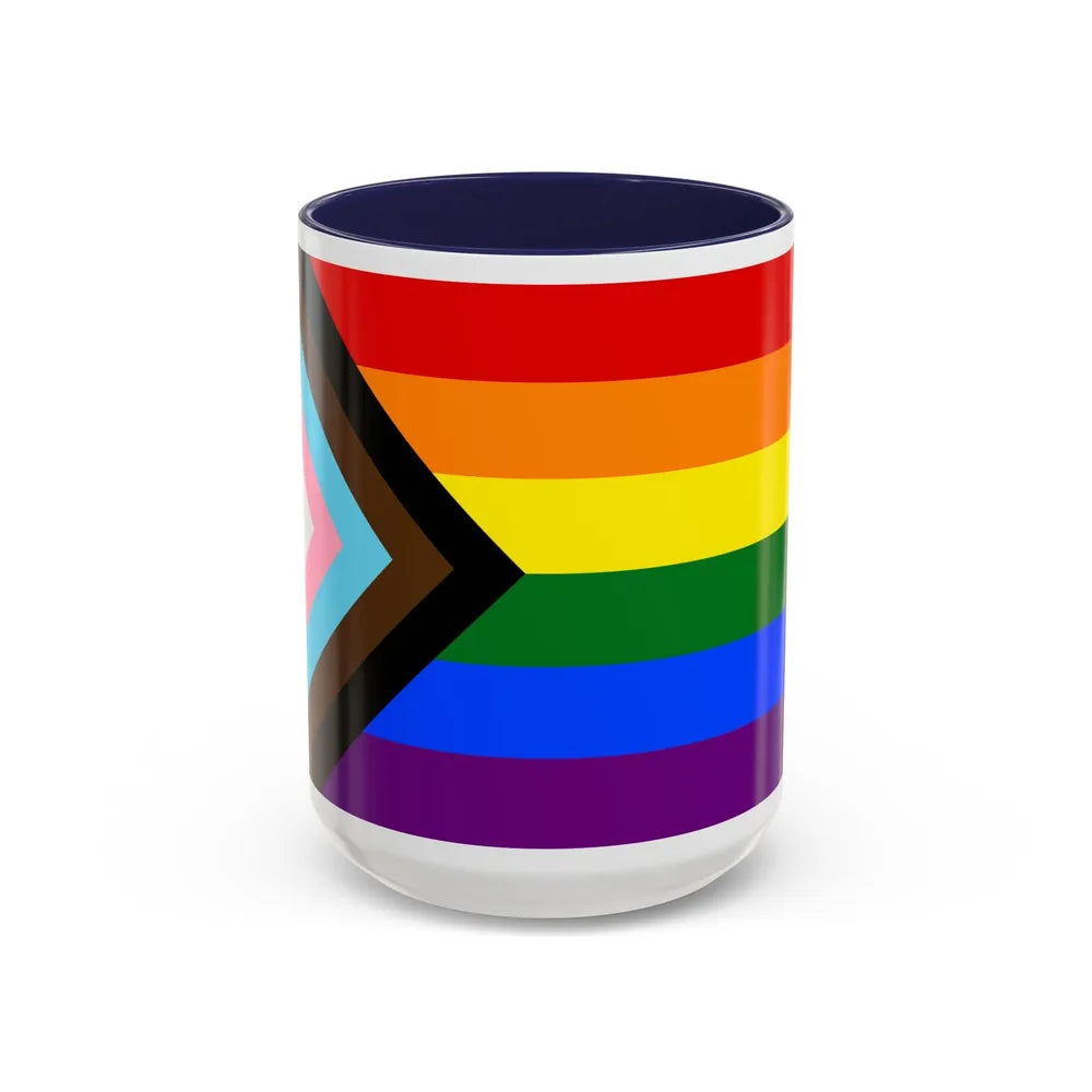 LGBTQ+ rainbow flag Quasar Progress Pride Flag - Accent Coffee Mug-15oz-Navy-Go Mug Yourself