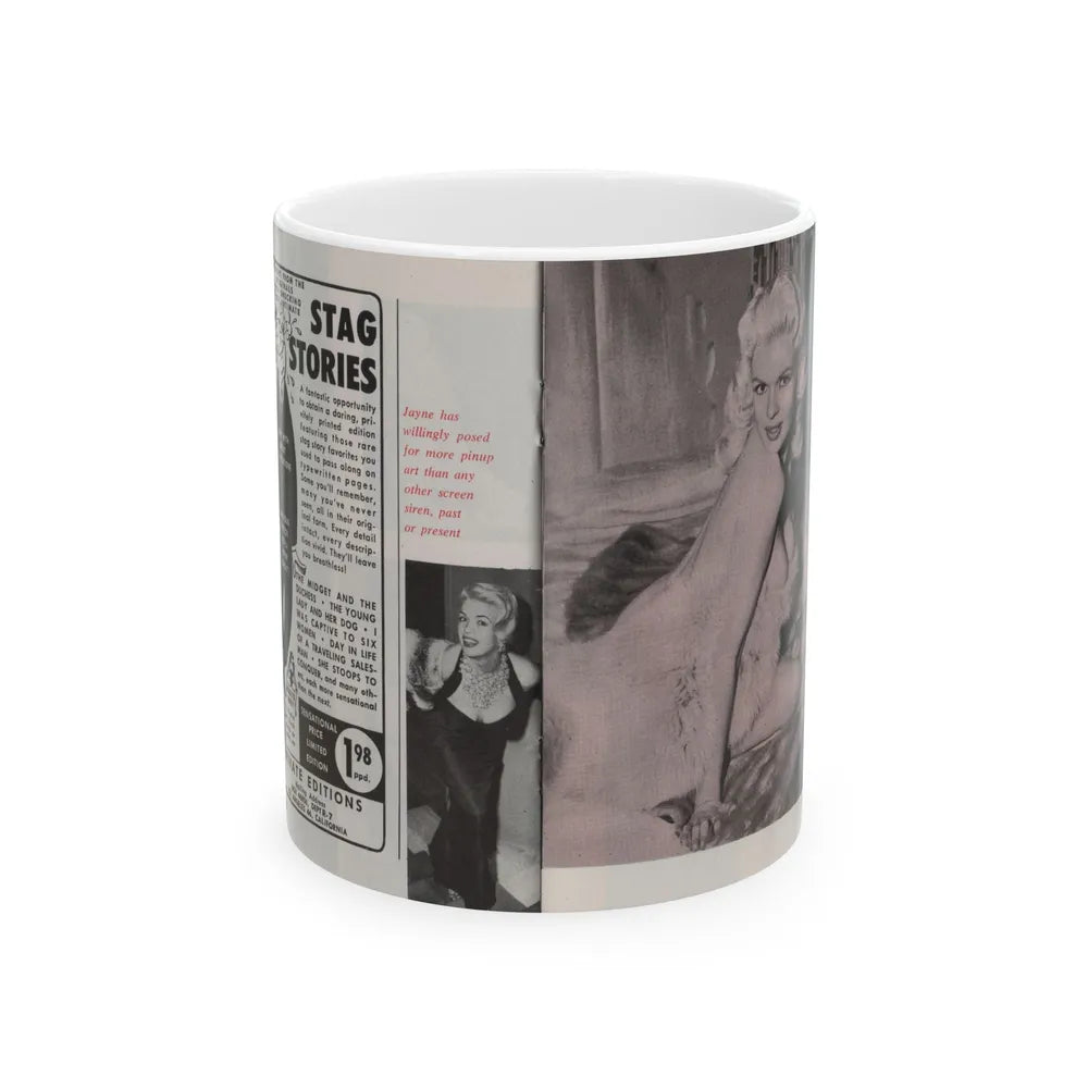 Jayne Mansfield #150 - Pose! Pocket Mag. July '58 - 3 B&W Photos (Vintage Female Icon) White Coffee Mug-11oz-Go Mug Yourself