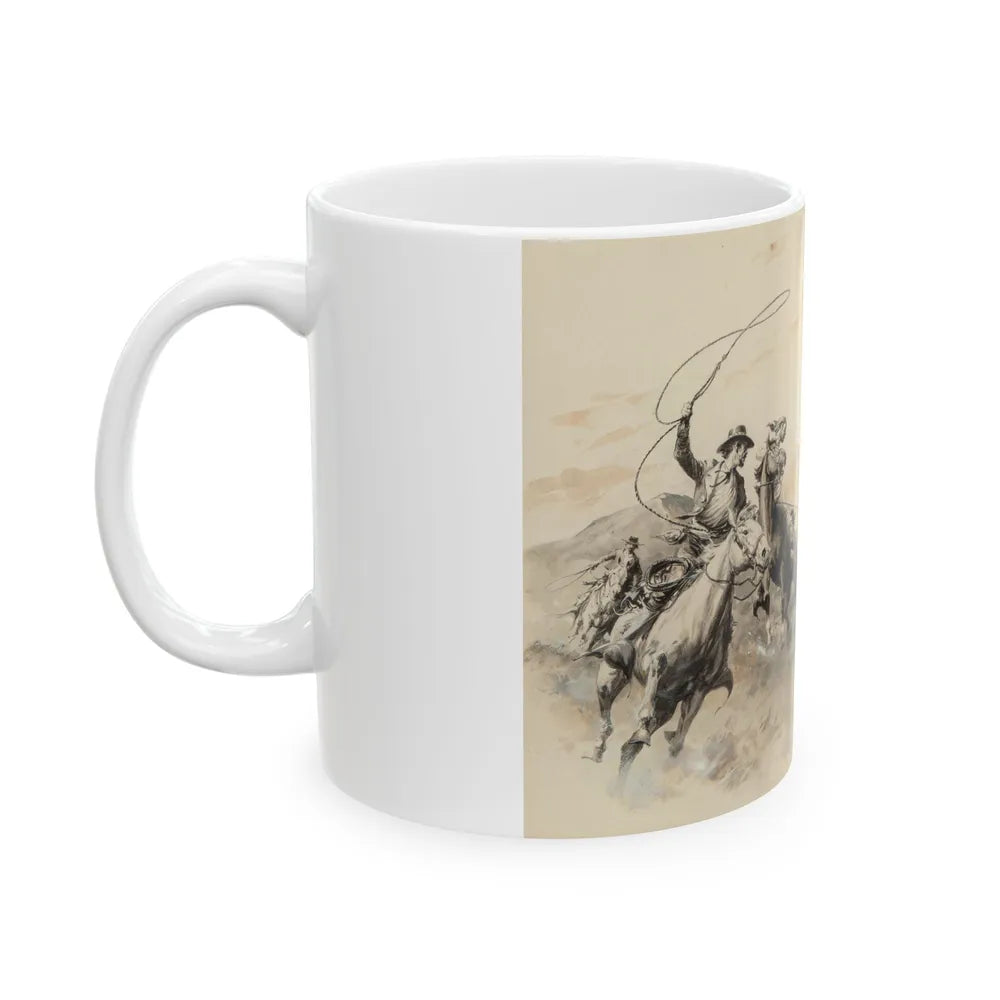 Cowboys Roping Steer - White Coffee Mug-Go Mug Yourself