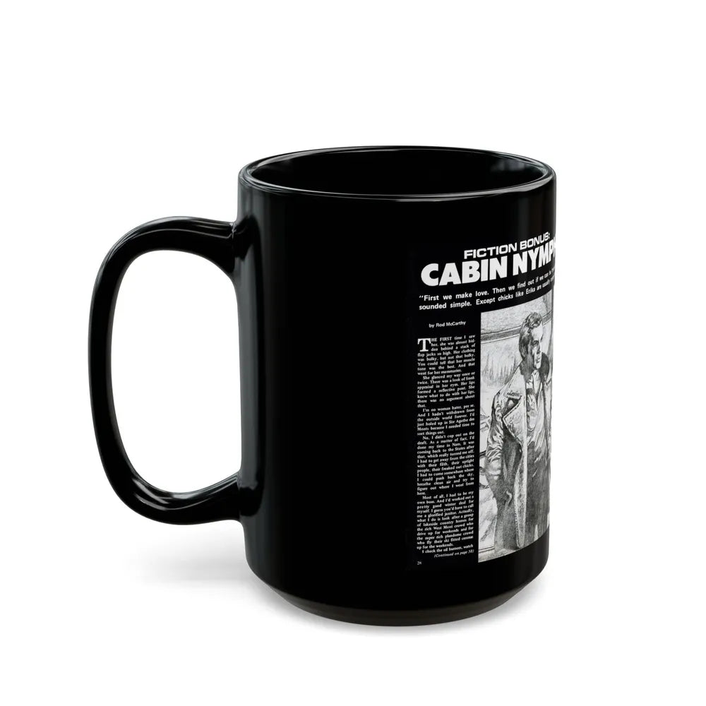 Cabin Nymph, Bluebook for Men, March 1972 - Black Coffee Mug-Go Mug Yourself