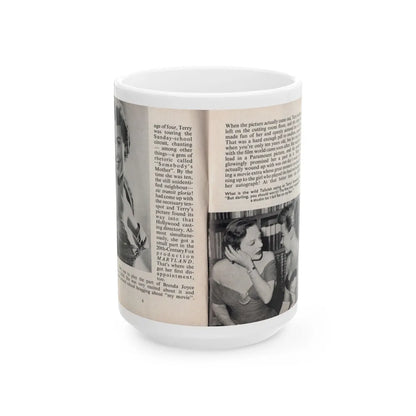 Terry Moore #438 - 66 PHOTOGRAPHS OF Terry MOORE U.K. Pocket Mag. Pages 6 & 7 (Vintage Female Icon) White Coffee Mug-15oz-Go Mug Yourself