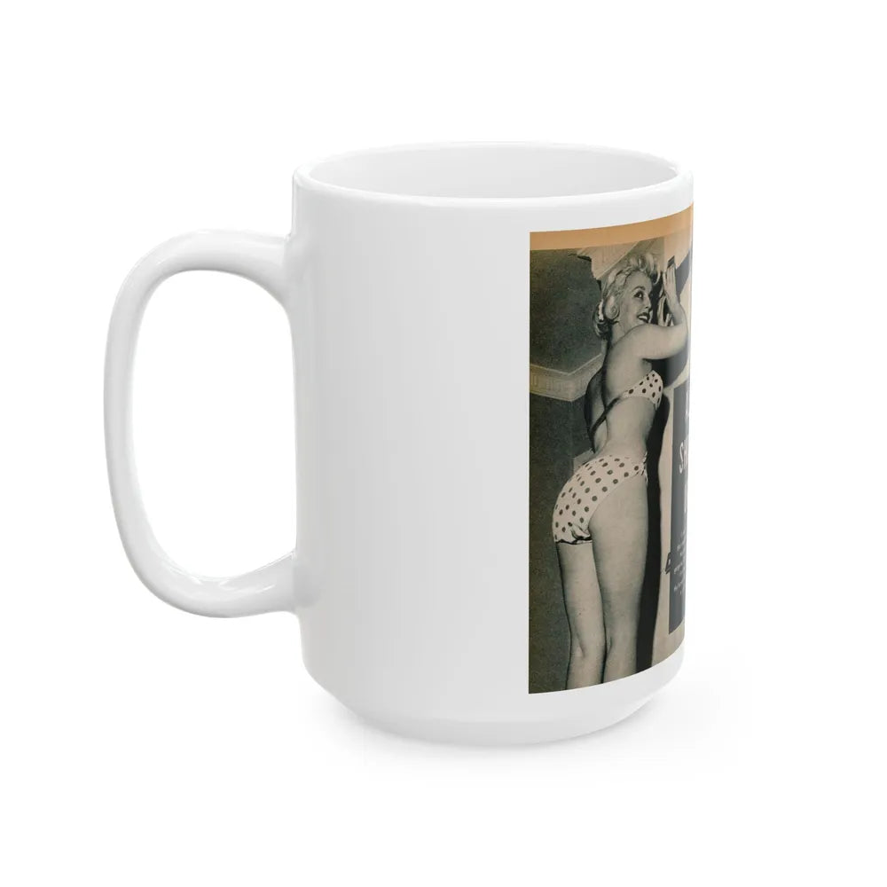 Greta Thyssen #137 - 2 Pages, 3 B&W Photos & Captions from VUE Digest Mag. Nov. '59 (Vintage Female Icon) White Coffee Mug-Go Mug Yourself