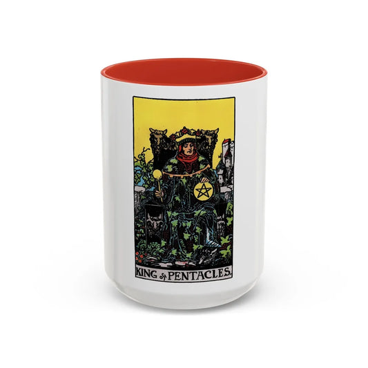 The King of Pentacles (Tarot Card) Accent Coffee Mug-15oz-Red-Go Mug Yourself