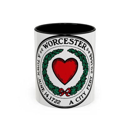 Seal of Worcester Massachusetts - Accent Coffee Mug-11oz-Black-Go Mug Yourself