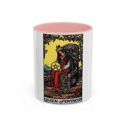 The Queen of Pentacles (Tarot Card) Accent Coffee Mug-11oz-Pink-Go Mug Yourself