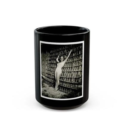 Terry Moore #112 - 1-Piece B&W Full Body Swimsuit Cheesecake Photo in Clad Heels (Vintage Female Icon) Black Coffee Mug-15oz-Go Mug Yourself