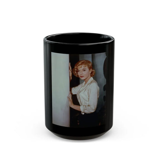 Leslie Parrish #03 (Vintage Female Icon) Black Coffee Mug-15oz-Go Mug Yourself