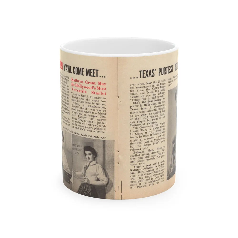 Kathryn Grant #87 - Pages 30 & 31 Featuring, Pages 1 & 2 of 5 with, 3 B&W Photos & Article from People Today Pocket Mag. 12-15-54 (Vintage Female Icon) White Coffee Mug-11oz-Go Mug Yourself