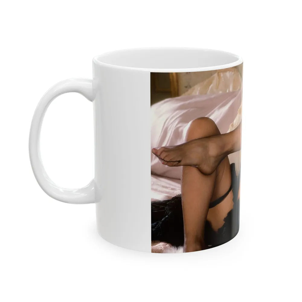 Terry Moore #404 - Unreleased Aug. '84 Playboy Photo from shoot toplesss in lingerie & stockings 1 sexy foot exposed (Vintage Female Icon) White Coffee Mug-Go Mug Yourself