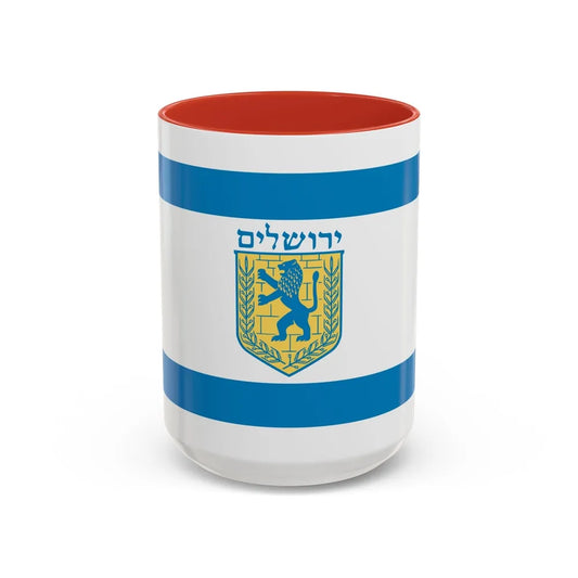 Flag of Jerusalem Israel - Accent Coffee Mug-15oz-Red-Go Mug Yourself