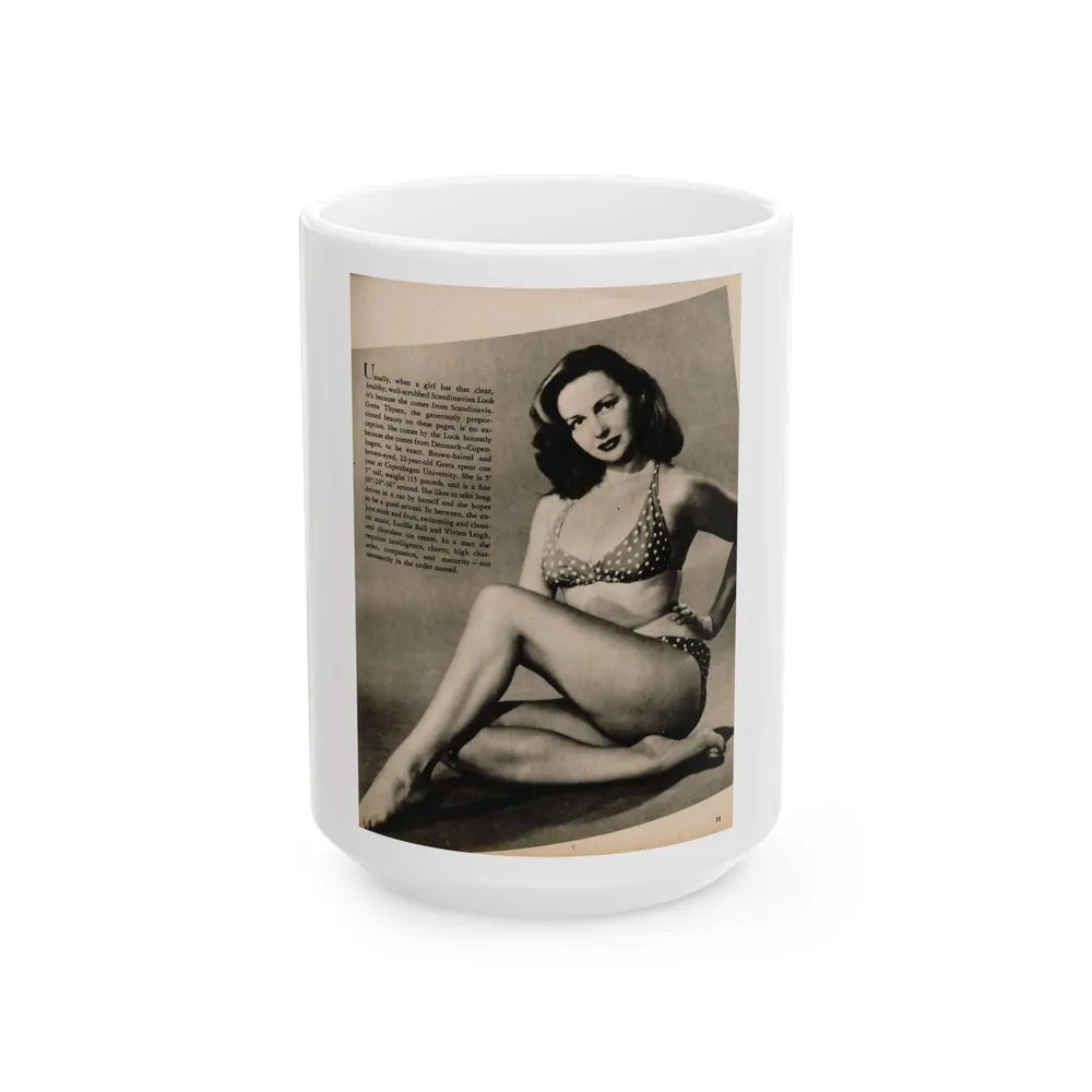 Greta Thyssen #125 - 1 Page 1 B&W Photo & Caption from Cover Girls Models Mag. June '54 (Vintage Female Icon) White Coffee Mug-15oz-Go Mug Yourself