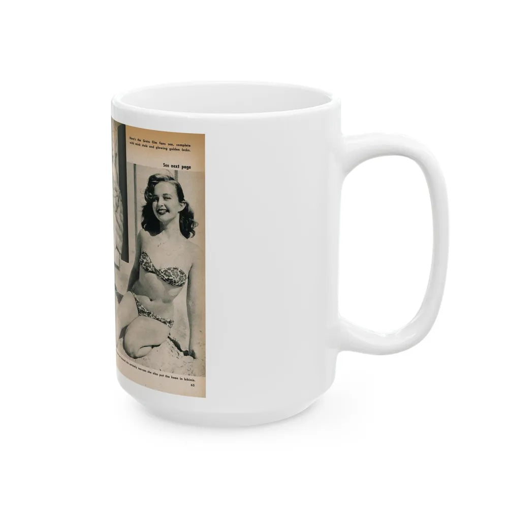 Greta Thyssen #137 - 2 Pages, 3 B&W Photos & Captions from VUE Digest Mag. Nov. '59 (Vintage Female Icon) White Coffee Mug-Go Mug Yourself