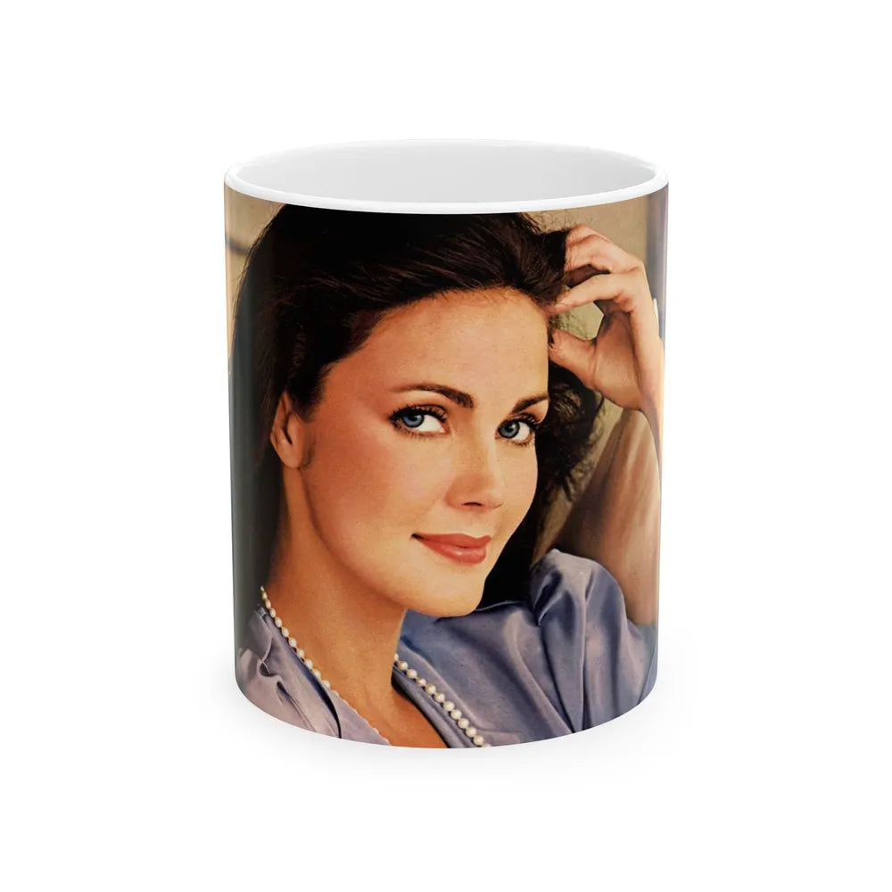 Lynda Carter #147 (Vintage Female Icon) White Coffee Mug-11oz-Go Mug Yourself