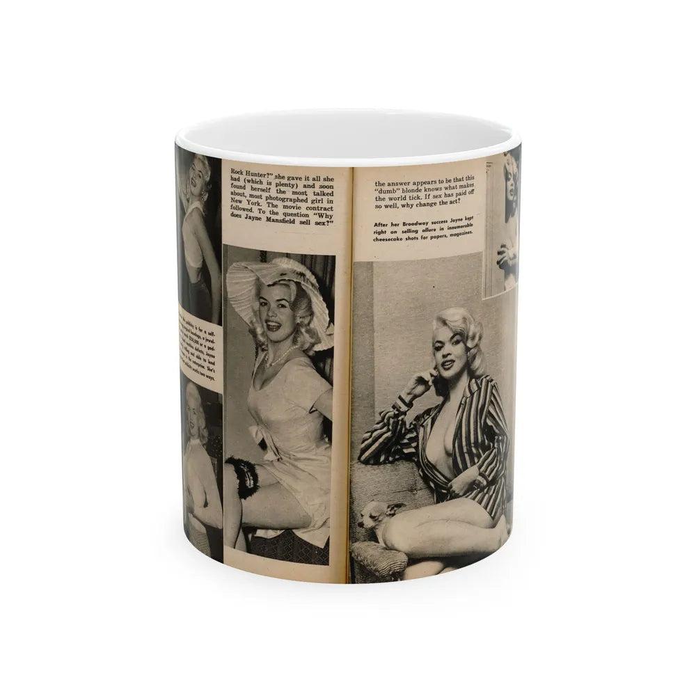 Jayne Mansfield #192 - 2 Pages, 5 B&W Photos & 4 Captions from PICTURE SCOPE January '57 (Vintage Female Icon) White Coffee Mug-11oz-Go Mug Yourself