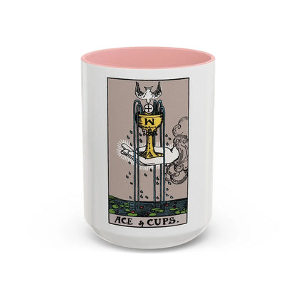 The Ace of Cups (Tarot Card) Accent Coffee Mug-15oz-Pink-Go Mug Yourself