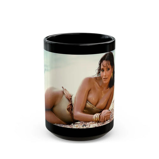 Barbara Carrera #63_1 (Vintage Female Icon) Black Coffee Mug-15oz-Go Mug Yourself