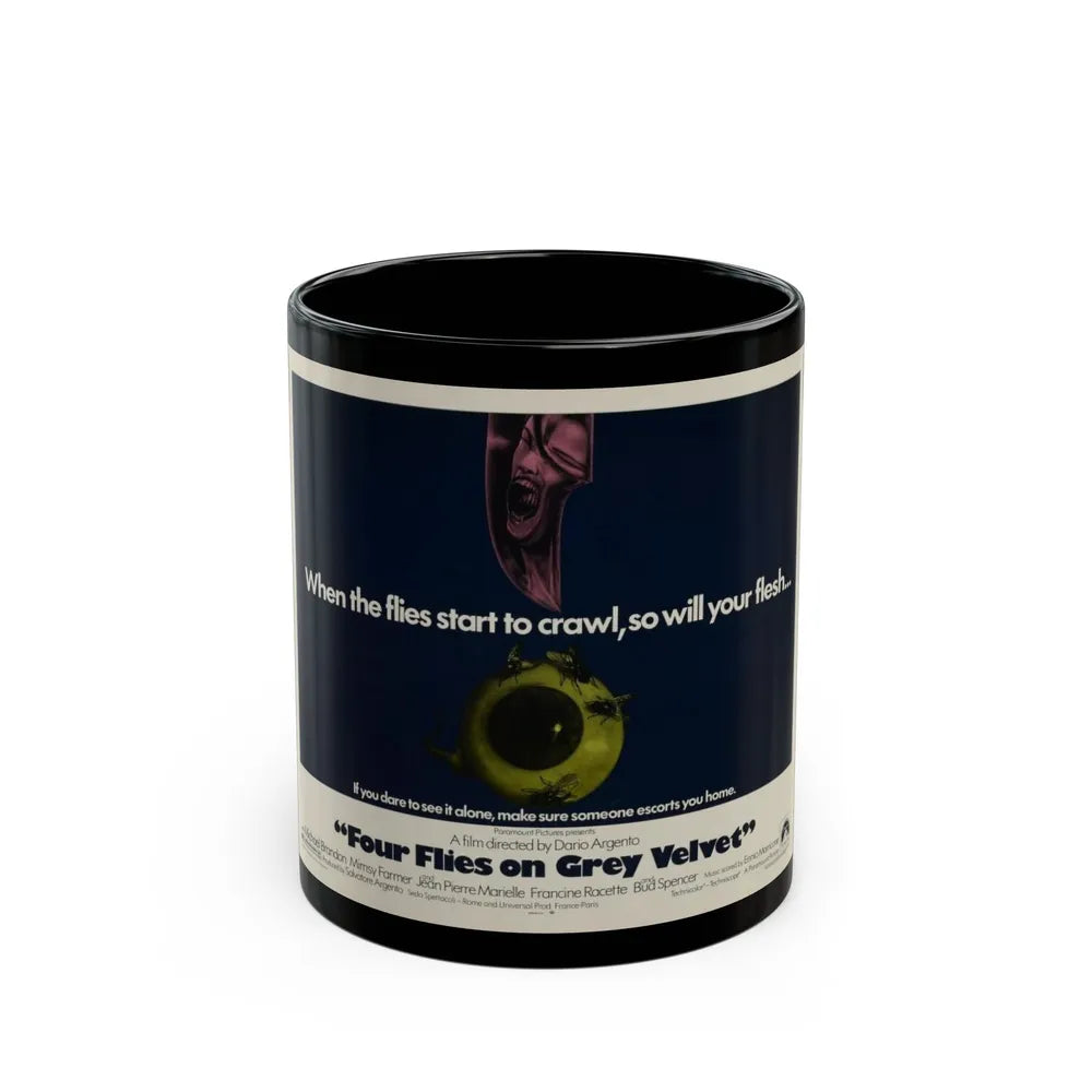 FOUR FLIES ON GREY VELVET 1971 Movie Poster - Black Coffee Mug-11oz-Go Mug Yourself