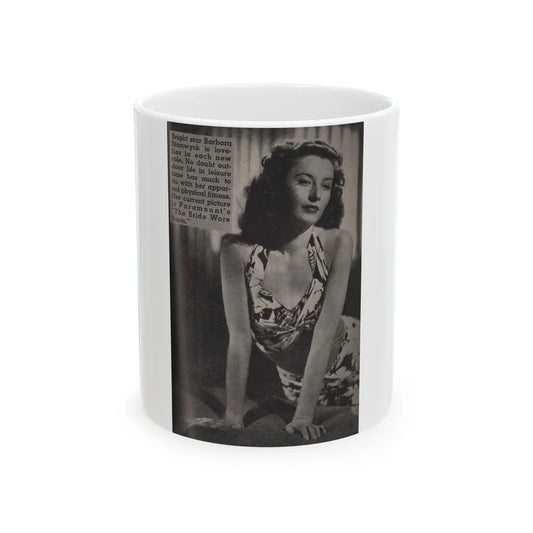 Barbara Stanwyck #162 - Physical Culture Pocket Mag. '46 - 1 B&W Photo (Vintage Female Icon) White Coffee Mug-11oz-Go Mug Yourself