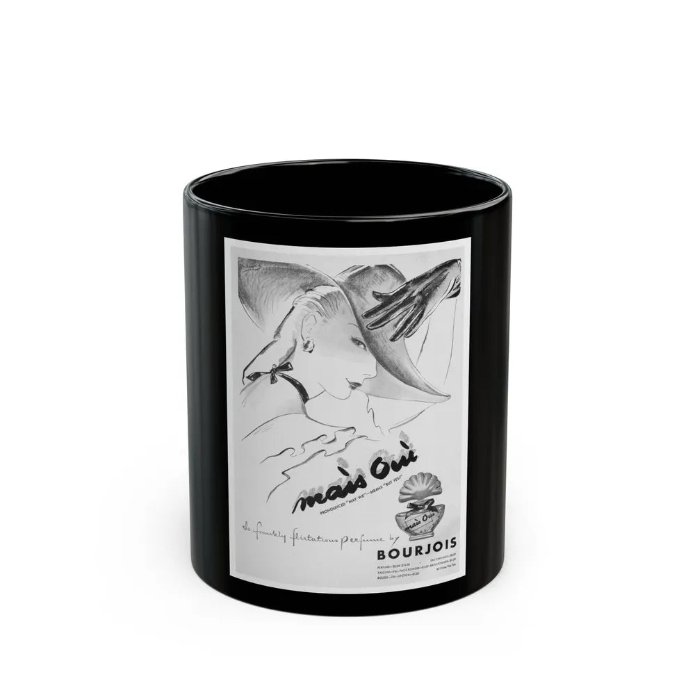 Bourjois Mais Oui advertisement, 1947 - Black Coffee Mug-11oz-Go Mug Yourself