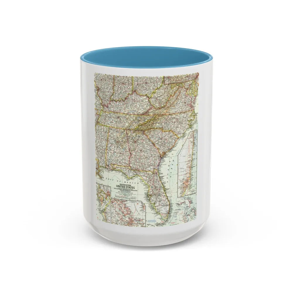 USA - Southeastern (1958) (Map) Accent Coffee Mug-15oz-Light Blue-Go Mug Yourself