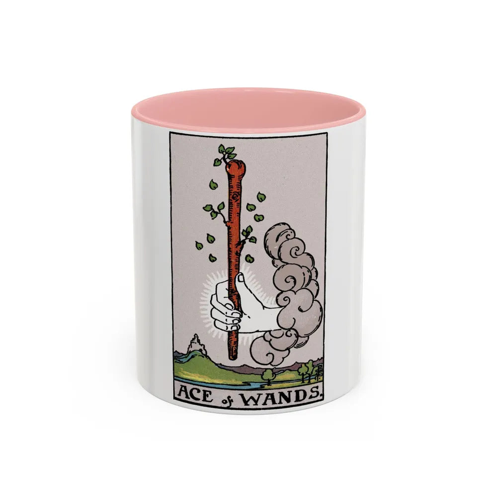 The Ace of Wands (Tarot Card) Accent Coffee Mug-11oz-Pink-Go Mug Yourself