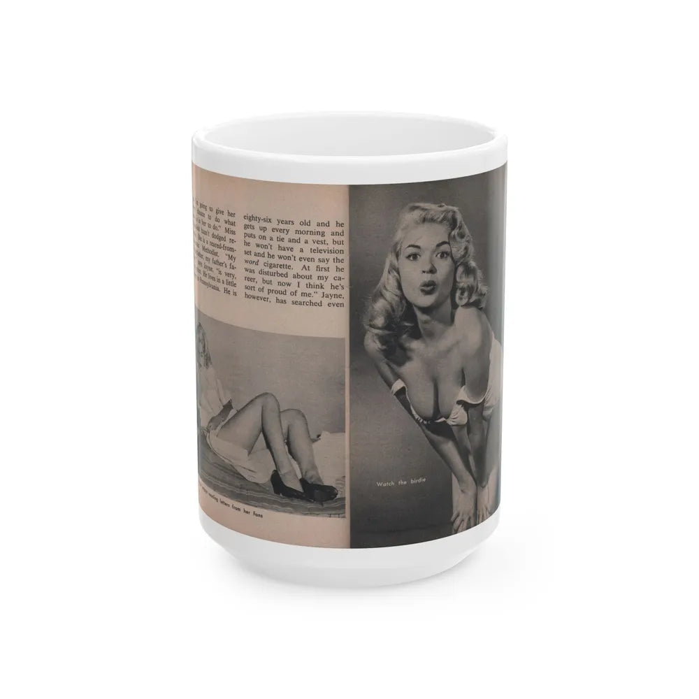 Jayne Mansfield #291 - JAYNE Pocket Magazine Pages 26 & 27 (Vintage Female Icon) White Coffee Mug-15oz-Go Mug Yourself