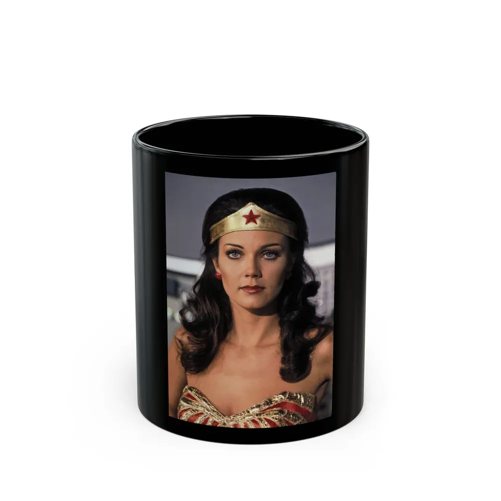 Lynda Carter #283 (Vintage Female Icon) Black Coffee Mug-11oz-Go Mug Yourself