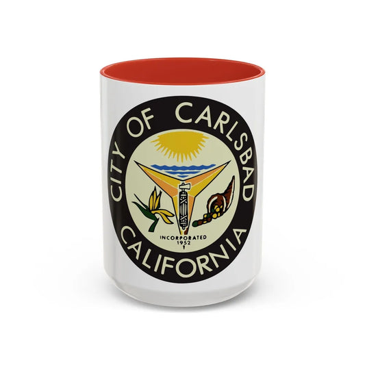 Seal of Carlsbad California - Accent Coffee Mug-15oz-Red-Go Mug Yourself