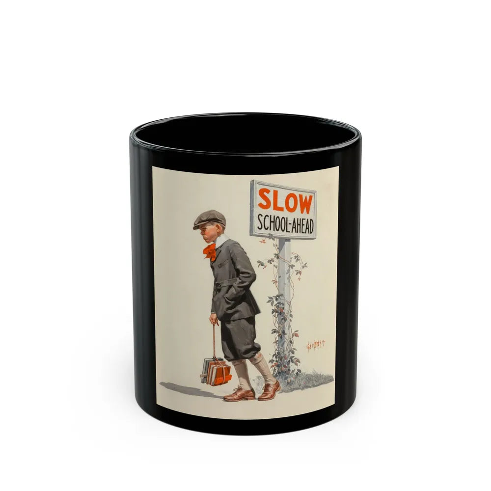 Boy Trudging to School, The Saturday Evening Post cover, September 5, 1925 - Black Coffee Mug-11oz-Go Mug Yourself