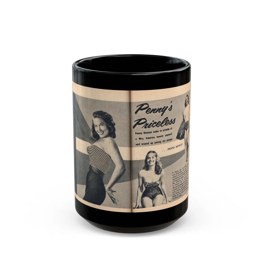 Penny Duncan #64 - [Pages 74 & 75] Pages 1 & 2 of 7 Featuring, Penny+3 B&W Photos, Headline & Caption on from BRIEF Digest Mag. Jan. '55 (Vintage Female Icon) Black Coffee Mug-15oz-Go Mug Yourself