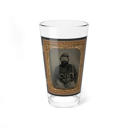 A. J. Blue, Cavalry Soldier In Union Shell Jacket And Bummer Cap With Three Remington Revolvers In His Belt, Holding A Sword (U.S. Civil War) Pint Glass 16oz-16oz-Go Mug Yourself